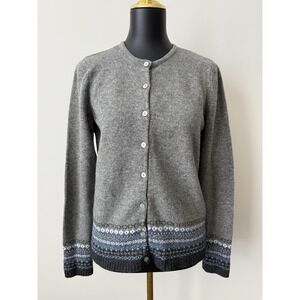 Alexandra Bartlett Cardigan Fair Isle Lambs Wool Women's M Gray Bead Detail READ